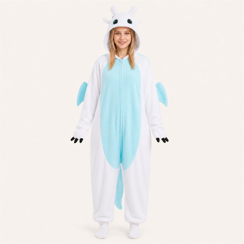 Two-Tone Dragon kigurumi onesie in white and sky blue
