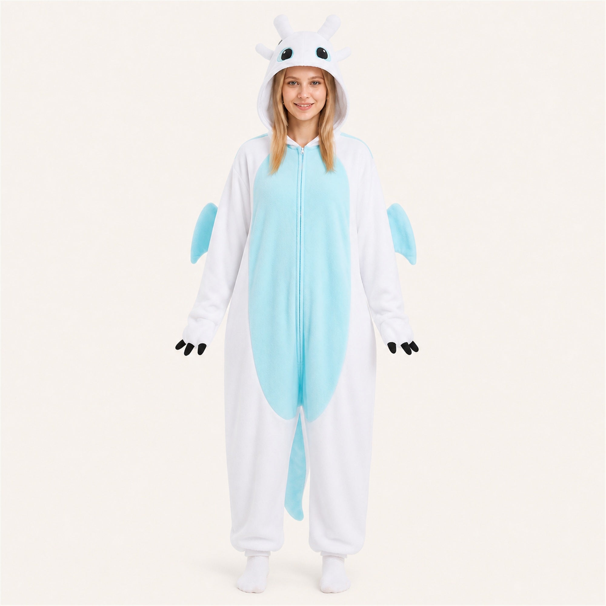 Two-Tone Dragon kigurumi onesie in white and sky blue