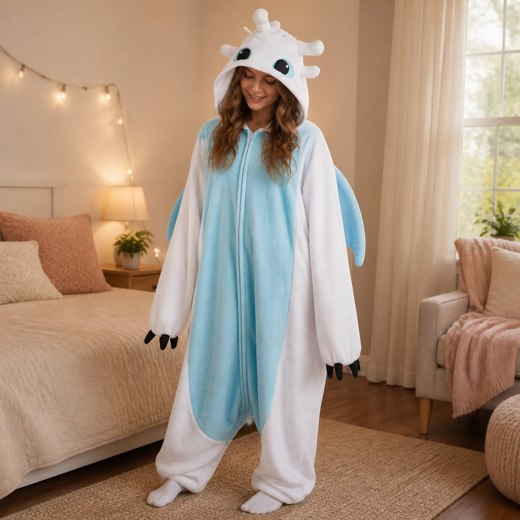 Two-Tone Dragon kigurumi onesie lifestyle