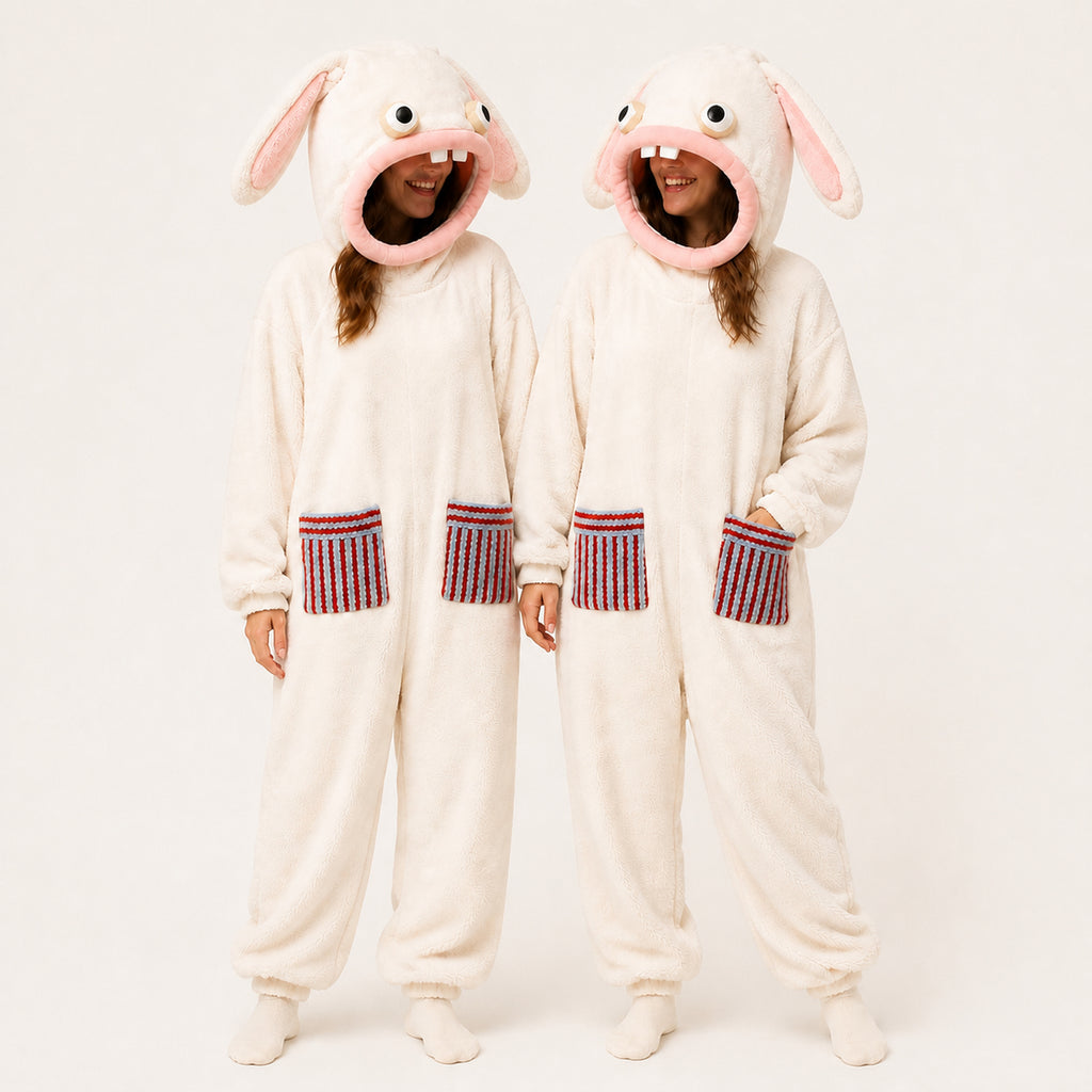 Wide-Eyed Rabbit kigurumi onesie matching colors