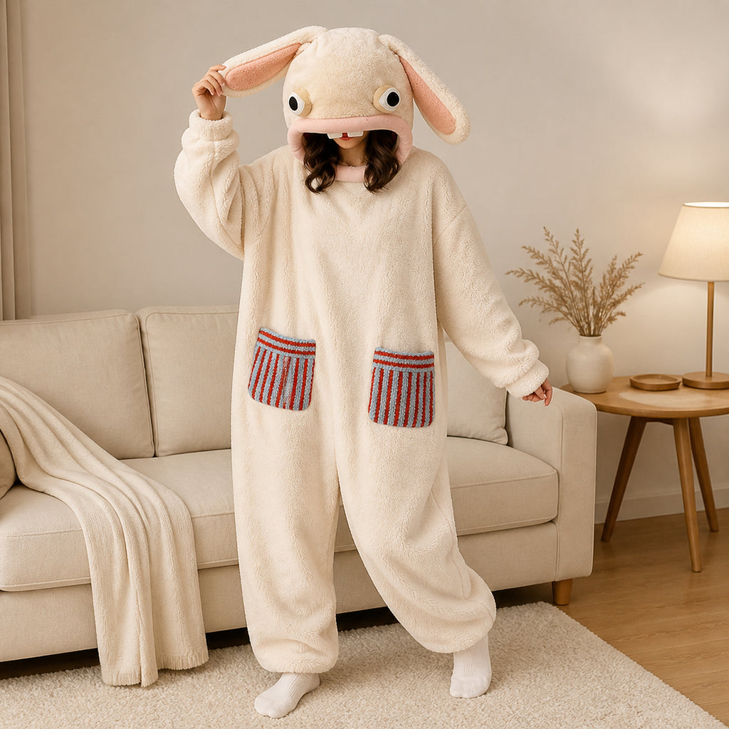 Wide-Eyed Rabbit kigurumi onesie lifestyle