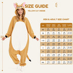 Yellow Cat Kigurumi Onesie - size guide