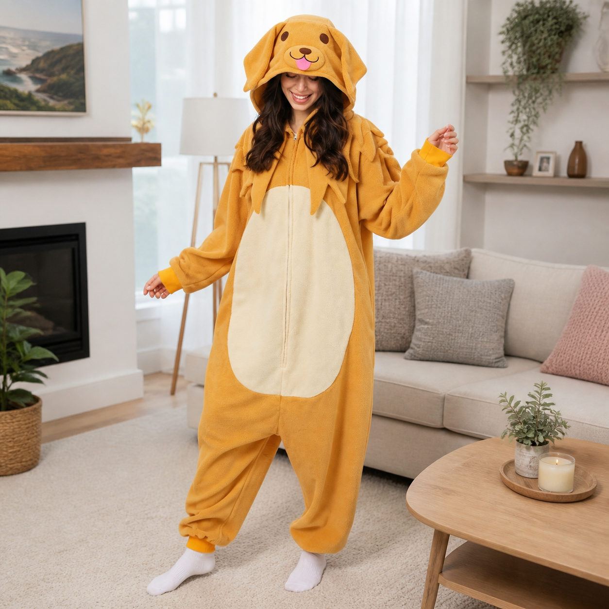 Yellow Dog Kigurumi Onesie - lifestyle