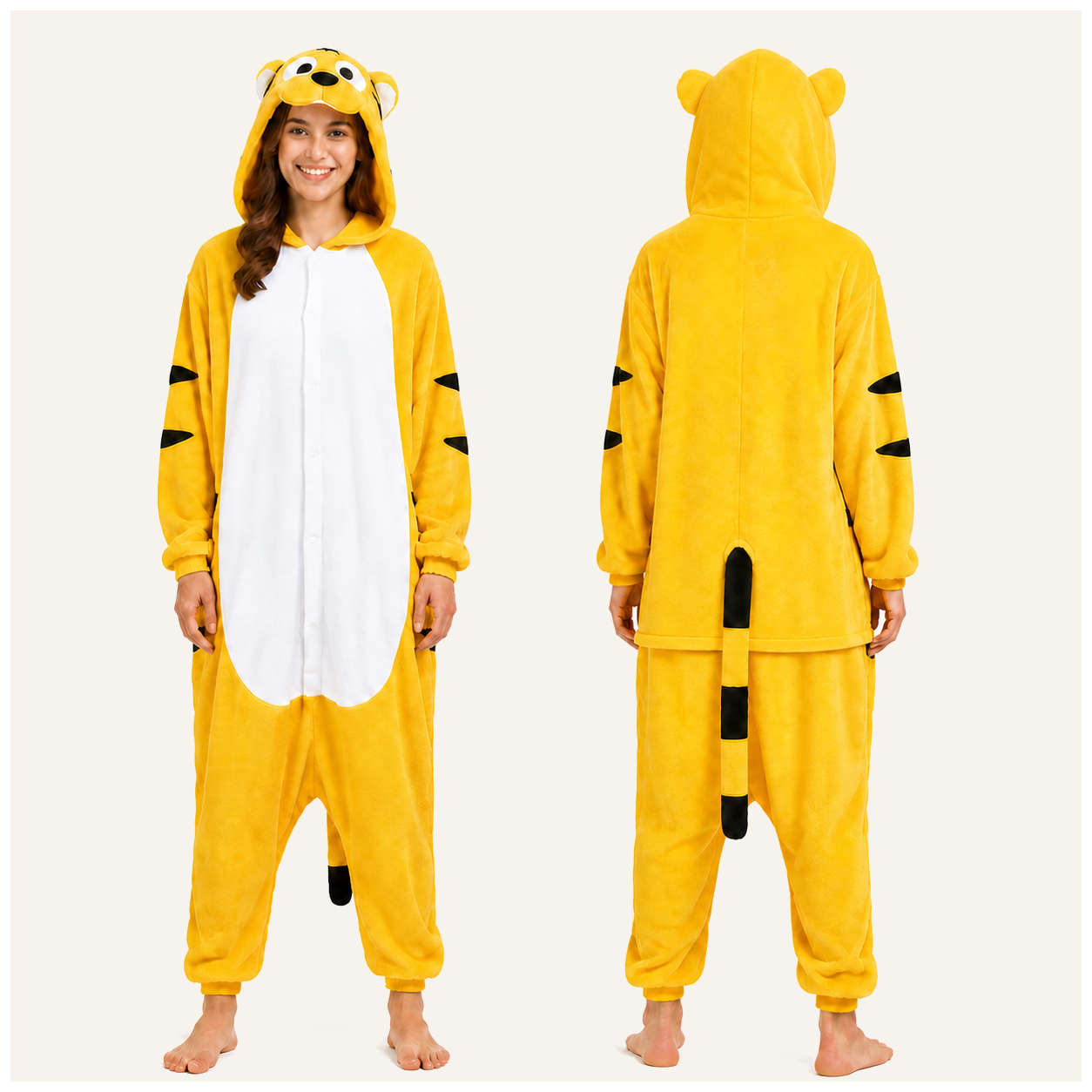 Yellow Tiger Kigurumi Onesie 02 front back