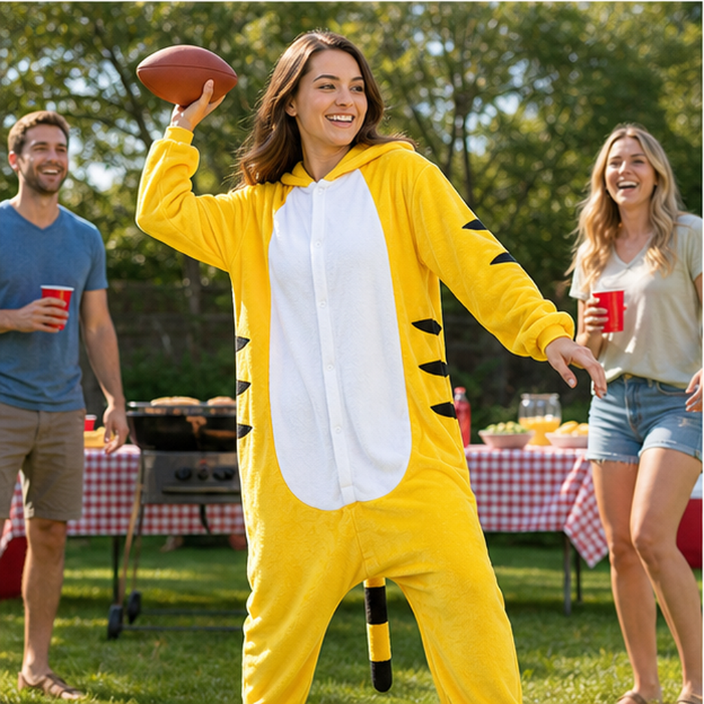 Yellow Tiger Kigurumi Onesie 07 outdoor scene